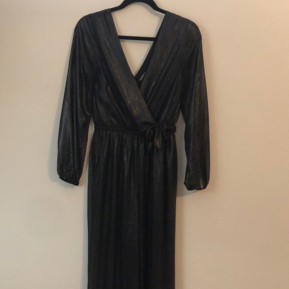 {Express} Black/Metallic Pant Romper